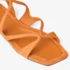 Ayla platte sandalen van suède in zonsondergangoranje