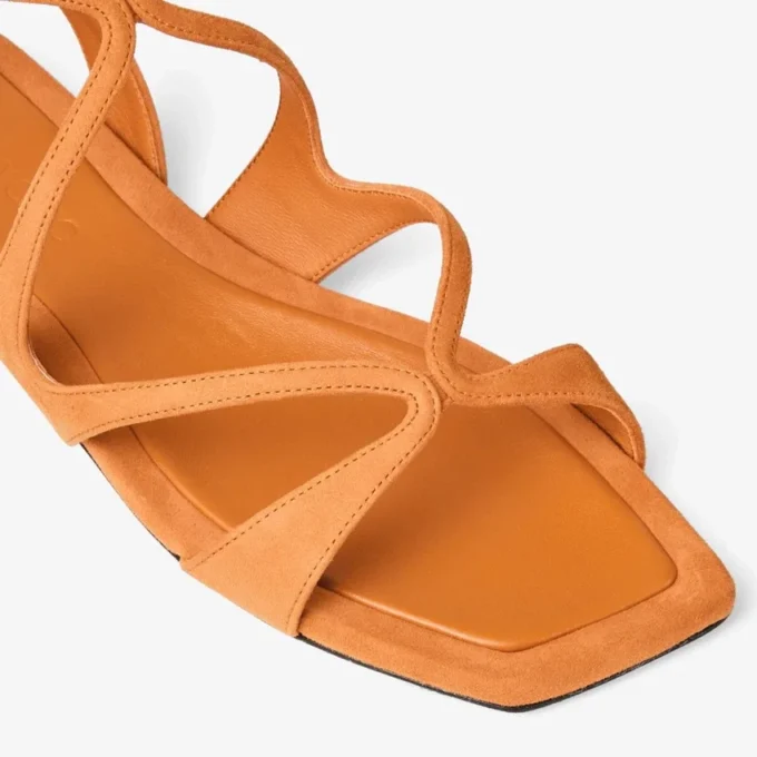 Ayla platte sandalen van suède in zonsondergangoranje