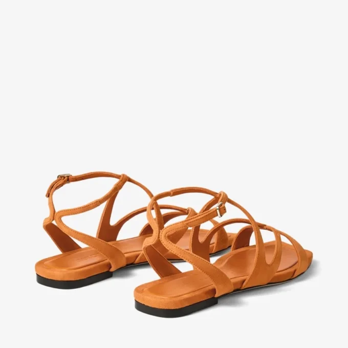 Ayla platte sandalen van suède in zonsondergangoranje
