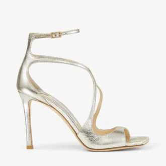 Azia 95 champagnekleurige glitterleren sandalen