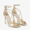 Azia 95 champagnekleurige glitterleren sandalen
