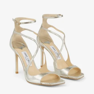 Azia 95 champagnekleurige glitterleren sandalen
