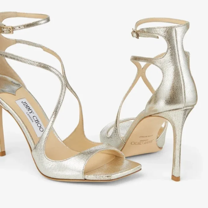 Azia 95 champagnekleurige glitterleren sandalen