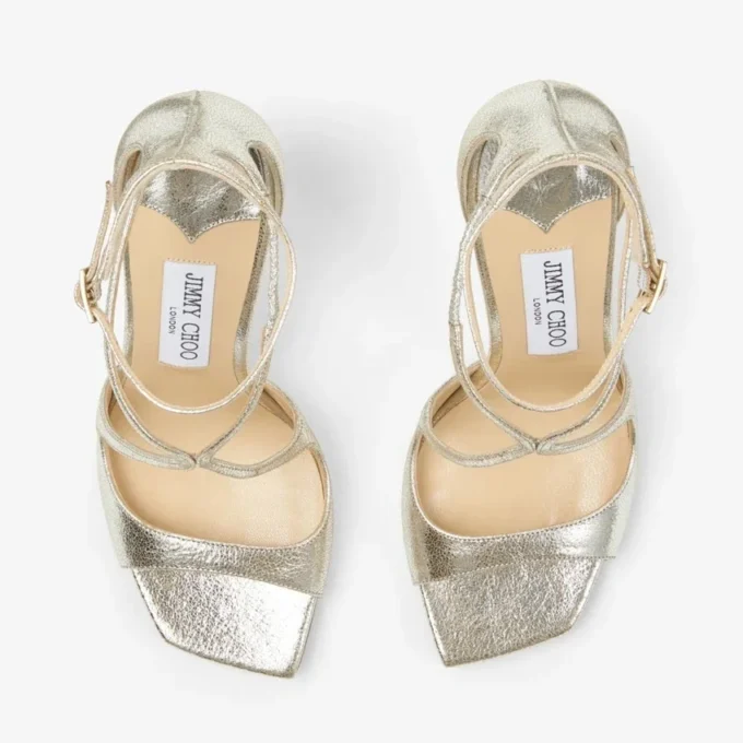 Azia 95 champagnekleurige glitterleren sandalen