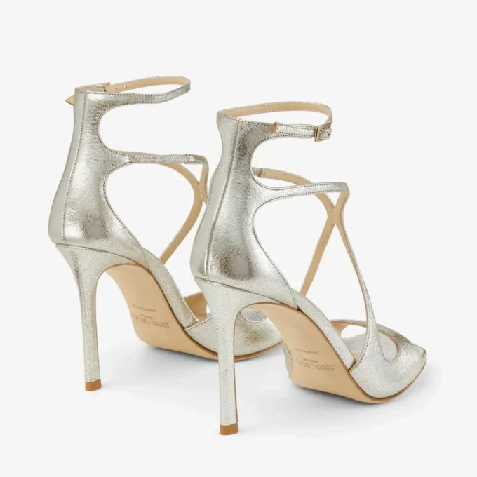 Azia 95 champagnekleurige glitterleren sandalen
