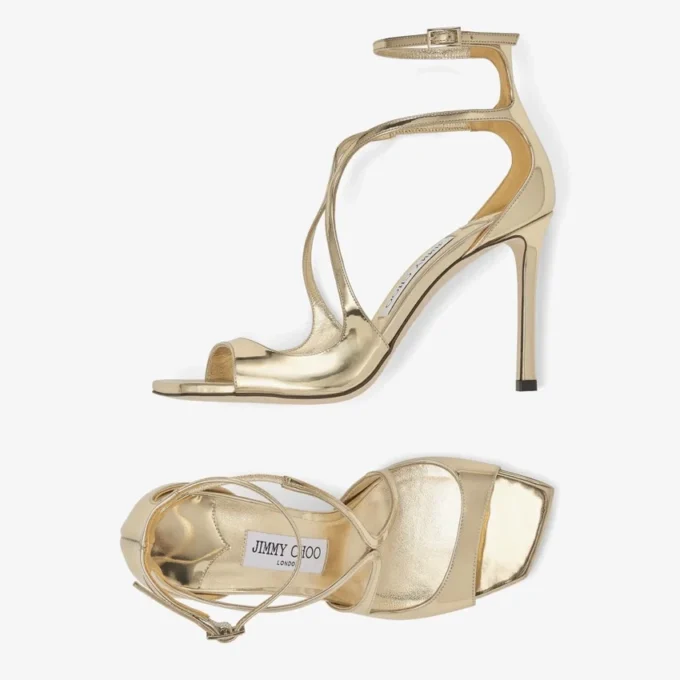 Azia 95 gouden sandalen van vloeibaar metaal