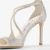 Azia 95 ivoorkleurige satijnen pumps met kristallen versiering