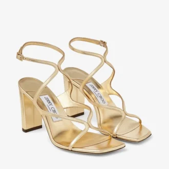 Azie 85 goudkleurige metallic sandalen van nappaleer