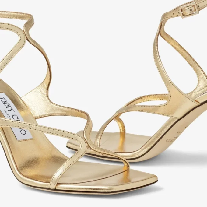 Azie 85 goudkleurige metallic sandalen van nappaleer