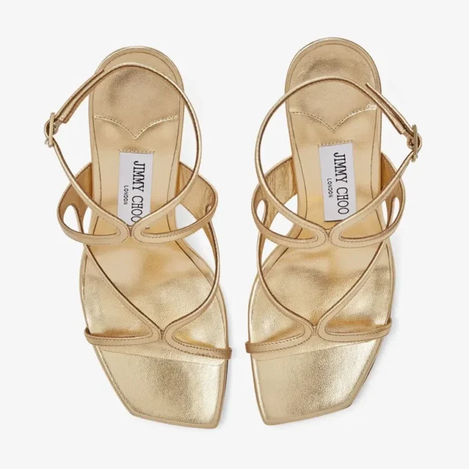 Azie 85 goudkleurige metallic sandalen van nappaleer