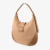 Bar Hobo M Toffee suède schoudertas met leren Biker-afwerking Bar Hobo M Toffee suède schoudertas met leren Biker-afwerking
