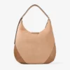 Bar Hobo M Toffee suède schoudertas met leren Biker-afwerking Bar Hobo M Toffee suède schoudertas met leren Biker-afwerking