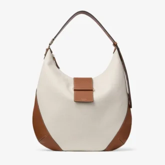 Bar Hobo Medium schoudertas van natuurlijk en bruin gerecycled canvas met leren Biker-afwerking