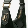 Bar Hobo Small Britsgroene suède schoudertas met leren Biker-afwerking Bar Hobo Small Britsgroene suède schoudertas met leren Biker-afwerking