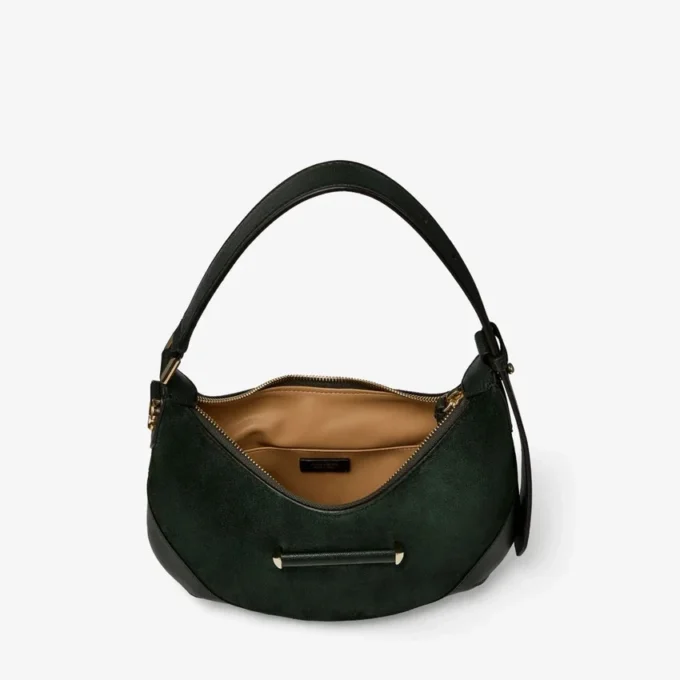 Bar Hobo Small Britsgroene suède schoudertas met leren Biker-afwerking Bar Hobo Small Britsgroene suède schoudertas met leren Biker-afwerking