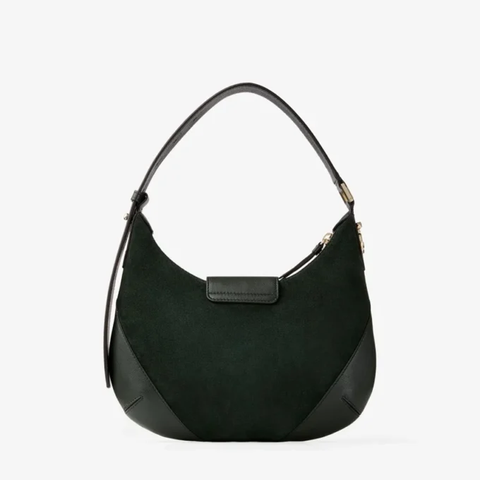 Bar Hobo Small Britsgroene suède schoudertas met leren Biker-afwerking Bar Hobo Small Britsgroene suède schoudertas met leren Biker-afwerking