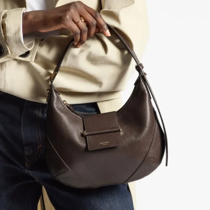 Bar Hobo Small Chocoladebruine Biker-leren schoudertas