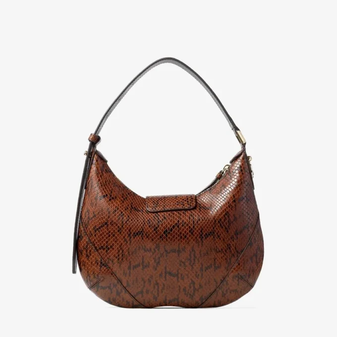 Bar Hobo Small Cognac Kigali schoudertas van leer met slangenprint Bar Hobo Small Cognac Kigali schoudertas van leer met slangenprint