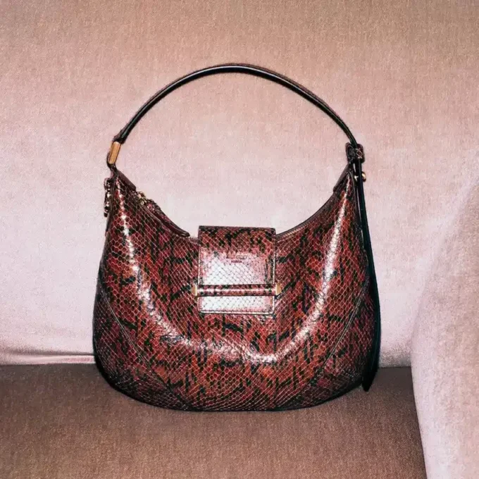 Bar Hobo Small Cognac Kigali schoudertas van leer met slangenprint Bar Hobo Small Cognac Kigali schoudertas van leer met slangenprint