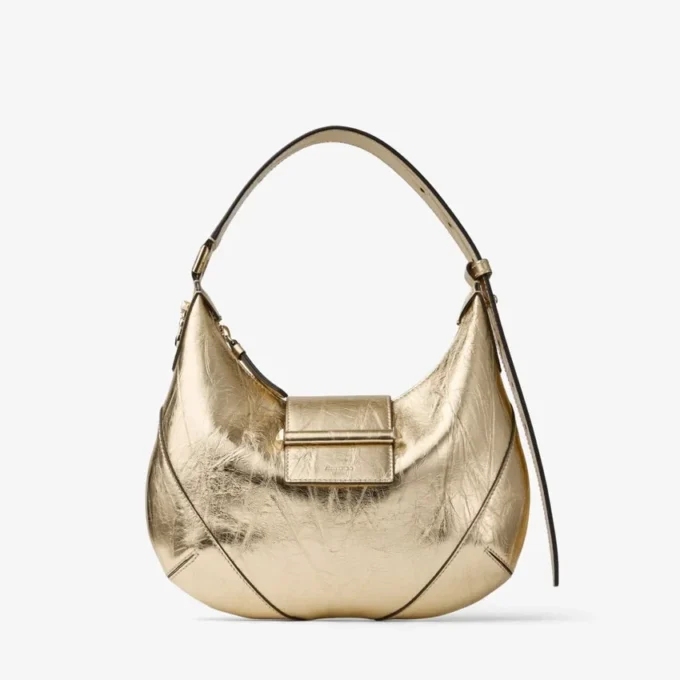 Bar Hobo Small Goud Vintage Metallic Leren Schoudertas Bar Hobo Small Goud Vintage Metallic Leren Schoudertas
