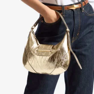Bar Hobo Small Goud Vintage Metallic Leren Schoudertas