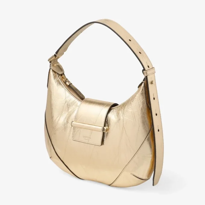 Bar Hobo Small Goud Vintage Metallic Leren Schoudertas Bar Hobo Small Goud Vintage Metallic Leren Schoudertas