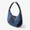 Bar Hobo Small Marine Crosshatch Denim Stoffen Schoudertas met Biker Lederen Afwerking Bar Hobo Small Marine Crosshatch Denim Stoffen Schoudertas met Biker Lederen Afwerking