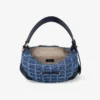 Bar Hobo Small Marine Crosshatch Denim Stoffen Schoudertas met Biker Lederen Afwerking Bar Hobo Small Marine Crosshatch Denim Stoffen Schoudertas met Biker Lederen Afwerking