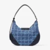 Bar Hobo Small Marine Crosshatch Denim Stoffen Schoudertas met Biker Lederen Afwerking Bar Hobo Small Marine Crosshatch Denim Stoffen Schoudertas met Biker Lederen Afwerking