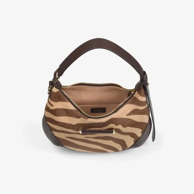 Bar Hobo Small Natuurlijke schoudertas van ponyleer met zebraprint Bar Hobo Small Natuurlijke schoudertas van ponyleer met zebraprint