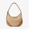 Bar Hobo Small schoudertas van naturel en toffee raffia met afwerking van glad kalfsleer Bar Hobo Small schoudertas van naturel en toffee raffia met afwerking van glad kalfsleer