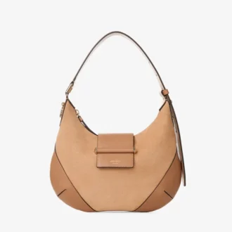 Bar Hobo Small Toffee suède schoudertas met Biker-leren afwerking