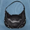 Bar Hobo Small Zwarte Biker-leren schoudertas met parelstuds Bar Hobo Small Zwarte Biker-leren schoudertas met parelstuds