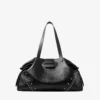 Bar Holdall Large Zwarte totebag van zacht generfd kalfsleer met gestructureerde sterren