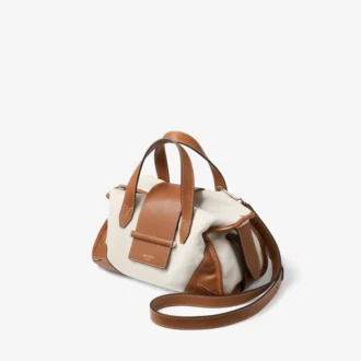 Bar Holdall Small: naturel en tan gerecyclede canvas reistas met biker-leren afwerking
