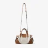 Bar Holdall Small: naturel en tan gerecyclede canvas reistas met biker-leren afwerking Bar Holdall Small: naturel en tan gerecyclede canvas reistas met biker-leren afwerking