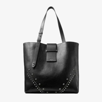 Bar Vertical Tote Medium Zwarte tas van zacht generfd kalfsleer met gestructureerde sterren