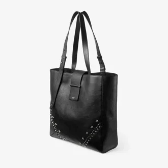 Bar Vertical Tote Medium Zwarte tas van zacht generfd kalfsleer met gestructureerde sterren