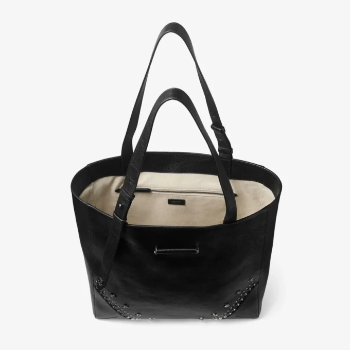 Bar Vertical Tote Medium Zwarte tas van zacht generfd kalfsleer met gestructureerde sterren