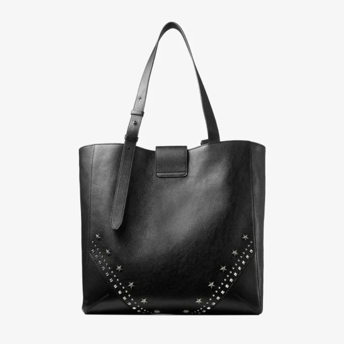 Bar Vertical Tote Medium Zwarte tas van zacht generfd kalfsleer met gestructureerde sterren