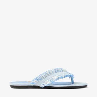 Bay Flat Riviera Blue Mix platte sandalen van gerafeld canvas met spikkels