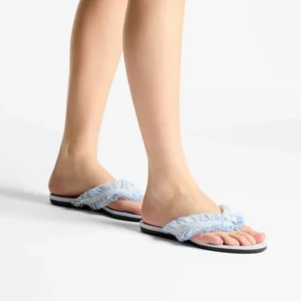 Bay Flat Riviera Blue Mix platte sandalen van gerafeld canvas met spikkels
