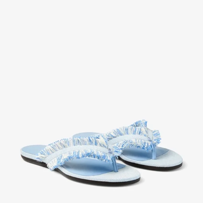 Bay Flat Riviera Blue Mix platte sandalen van gerafeld canvas met spikkels