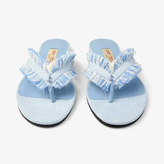 Bay Flat Riviera Blue Mix platte sandalen van gerafeld canvas met spikkels