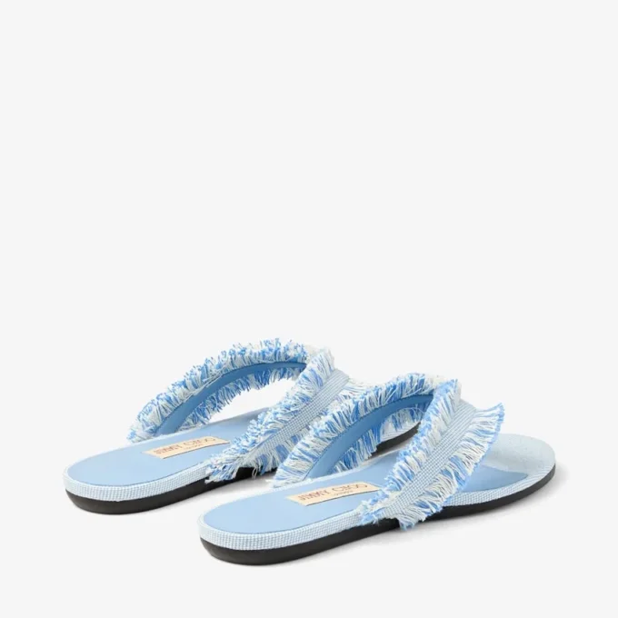 Bay Flat Riviera Blue Mix platte sandalen van gerafeld canvas met spikkels