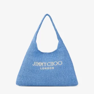 Beach Diamond Hobo Large Ocean Blue en Ecru Raffia schoudertas
