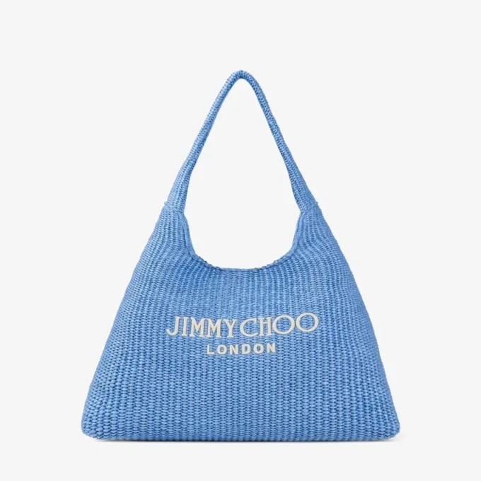 Beach Diamond Hobo Large Ocean Blue en Ecru Raffia schoudertas Beach Diamond Hobo Large Ocean Blue en Ecru Raffia schoudertas