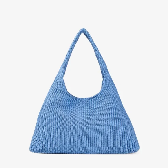 Beach Diamond Hobo Large Ocean Blue en Ecru Raffia schoudertas Beach Diamond Hobo Large Ocean Blue en Ecru Raffia schoudertas