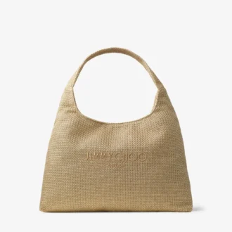 Beach Diamond Hobo Large schoudertas van goudkleurig en donker cappuccino metallic raffia