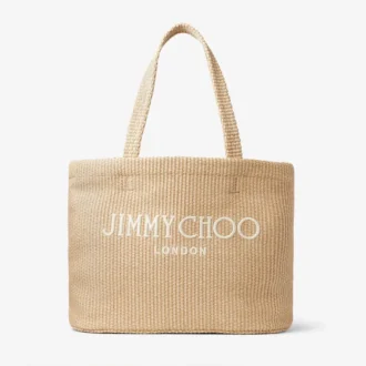 Beach Tote East-West Natuurlijke raffia geborduurde draagtas